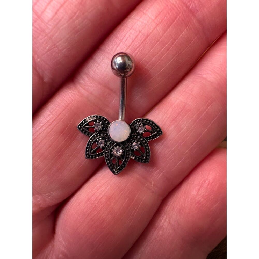 Iridescent Rhinestone Floral Belly Ring